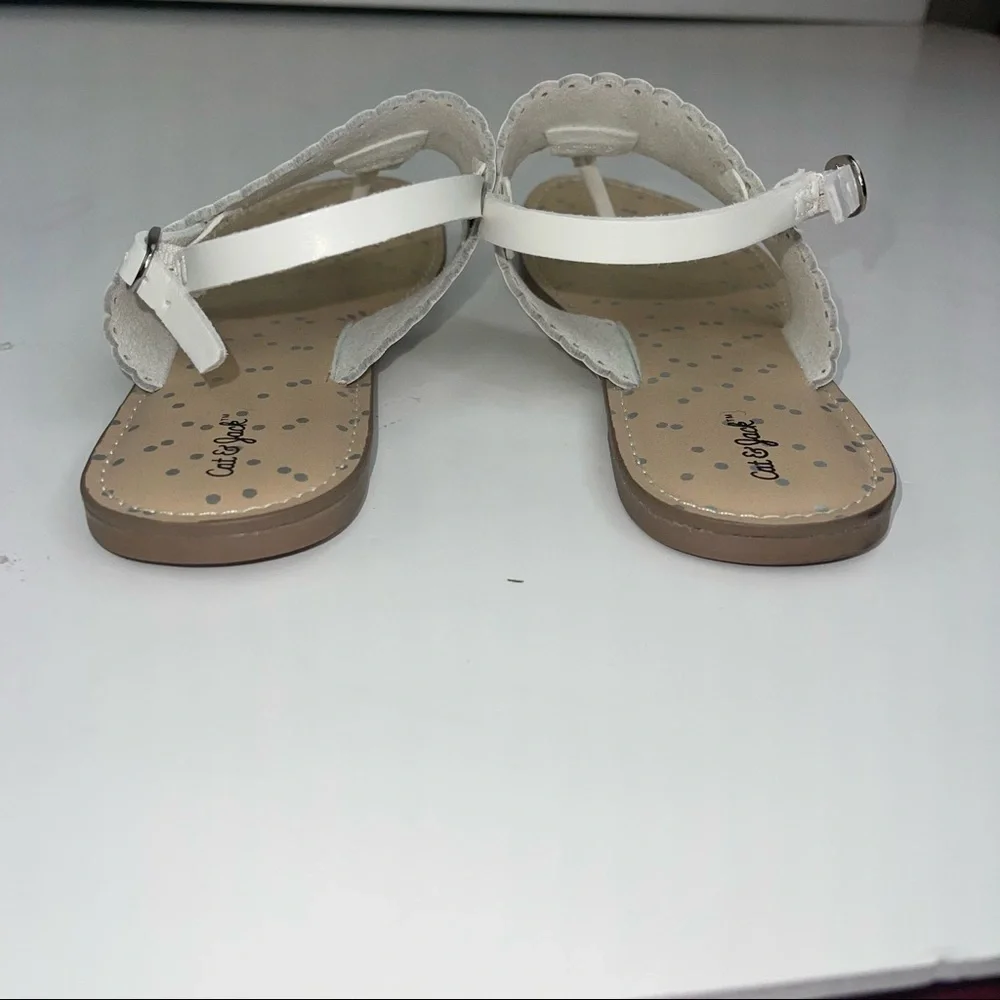 Cat & Jack White Ankle Strap Toe Thing Sandals Scalloped Edge